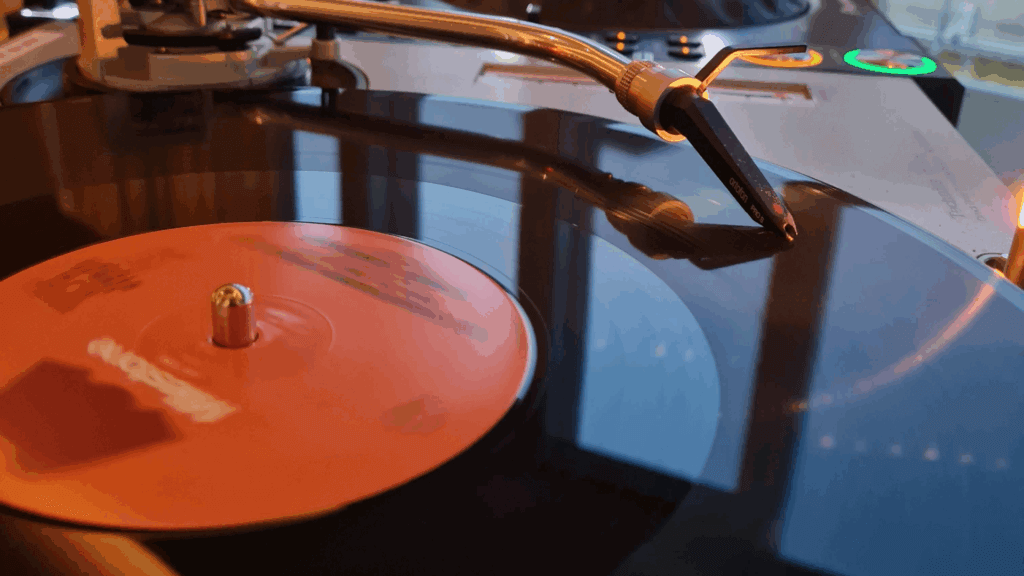 Spinning record on a turntable
